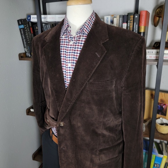 Stafford Men's Corduroy Sport Coat Two Button Brown Cotton Size 46R - Picture 7 of 16